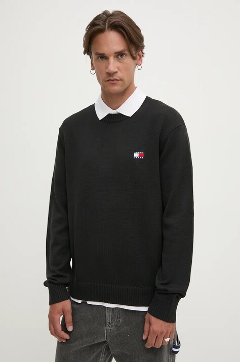 Tommy Jeans pulover din amestec de lana barbati, culoarea negru, DM0DM20706