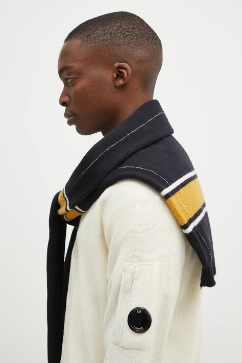 Вълнен шал AMBUSH Knit Sweater Scarf в тъмносиньо с десен BMMA002F24KNI0011010