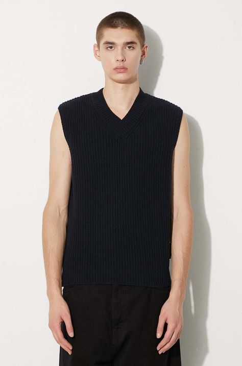 Вълнен елек Carhartt WIP Marlon Vest Sweater в тъмносиньо  I033909.1CXX