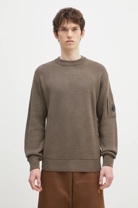 Vlněný svetr C.P. Company Knitwear Crew Neck In Re-Wool pánský, béžová barva, 17CMKN228A006595A