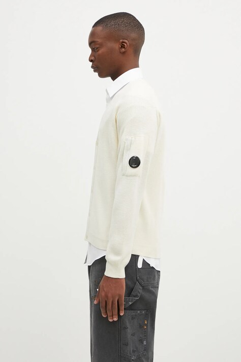 Μάλλινη ζακέτα C.P. Company Knitwear Cardigan In Re-Wool χρώμα: μπεζ, 17CMKN253A006595A