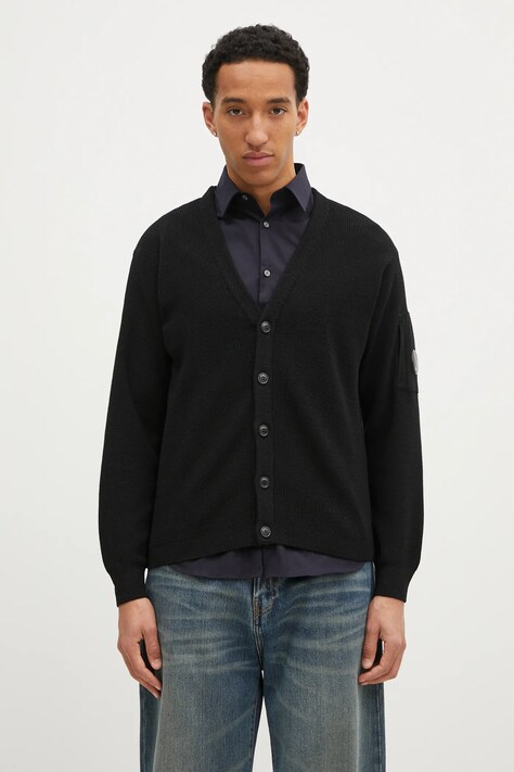 Шерстяной кардиган C.P. Company Knitwear Cardigan In Re-Wool цвет чёрный 17CMKN253A006595A