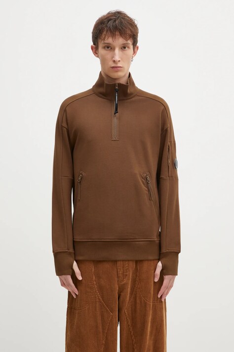 C.P. Company cotton sweatshirt Diagonal Raised Fleece Half Zipped Sweatshirt men's orange color smooth 17CMSS027A005086W