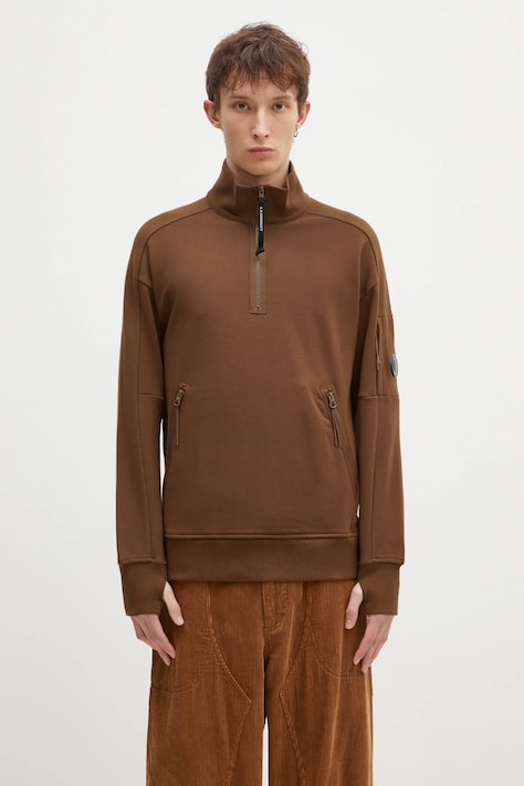 C.P. Company cotton sweatshirt Diagonal Raised Fleece Half Zipped Sweatshirt men's orange color smooth 17CMSS027A005086W