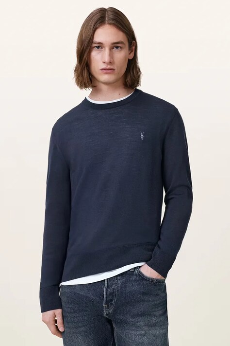 AllSaints sweter męski z wełny merino granatowy M002KZ