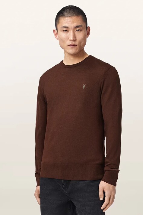 AllSaints Sweter męski z wełny merino brązowy M002KZ