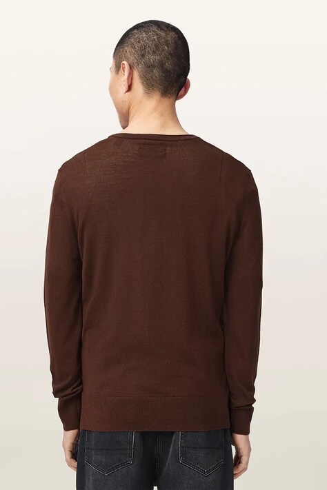 AllSaints Sweter męski z wełny merino brązowy M002KZ