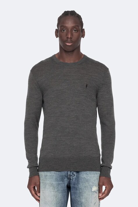 AllSaints Sweter męski z wełny merino szary M002KZ