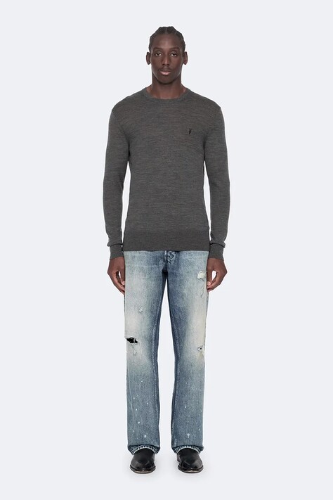 AllSaints Sweter męski z wełny merino szary M002KZ