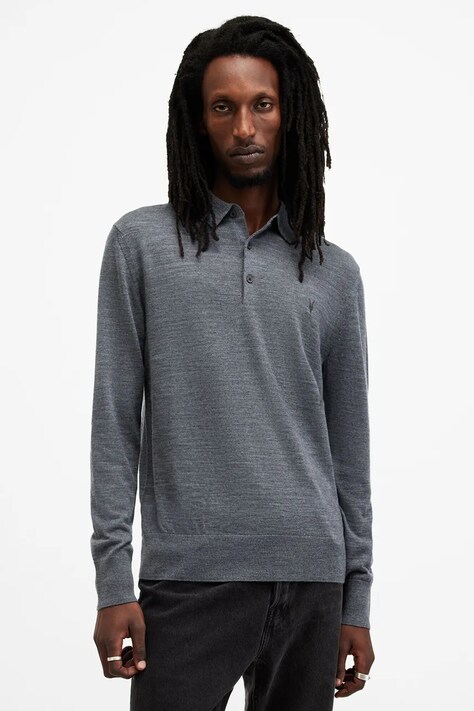 Вълнен пуловер AllSaints MODE MERINO мъжки в тъмносиньо от лека материя M085KB