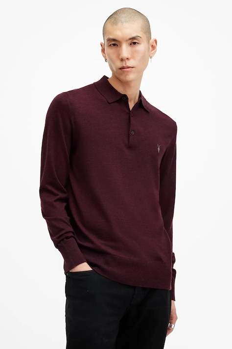 AllSaints sweter wełniany MODE MERINO męski kolor bordowy lekki M085KB
