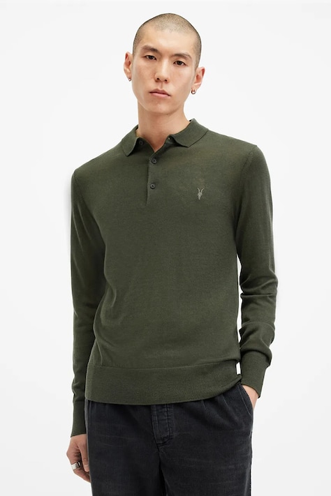 Вълнен пуловер AllSaints MODE MERINO мъжки в черно от лека материя M085KB