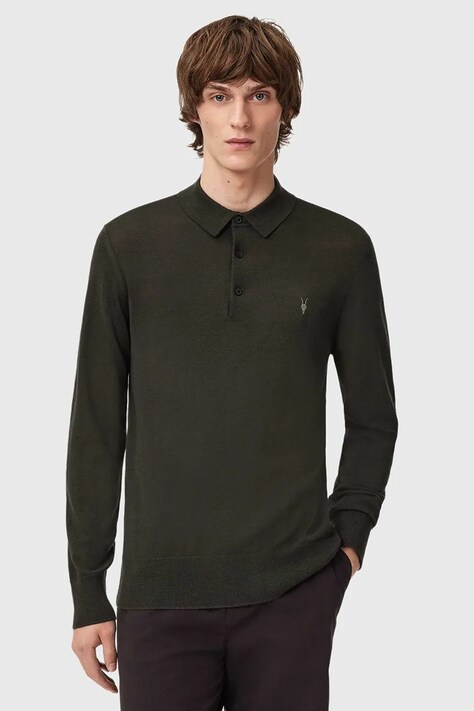 AllSaints sweter wełniany MODE MERINO męski kolor zielony lekki M085KB