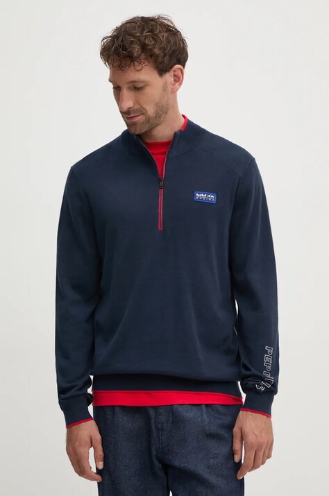 Хлопковый свитер Red Bull Racing x Pepe Jeans Red Bull Racing x Pepe Jeans цвет синий лёгкий с полугольфом RM700006
