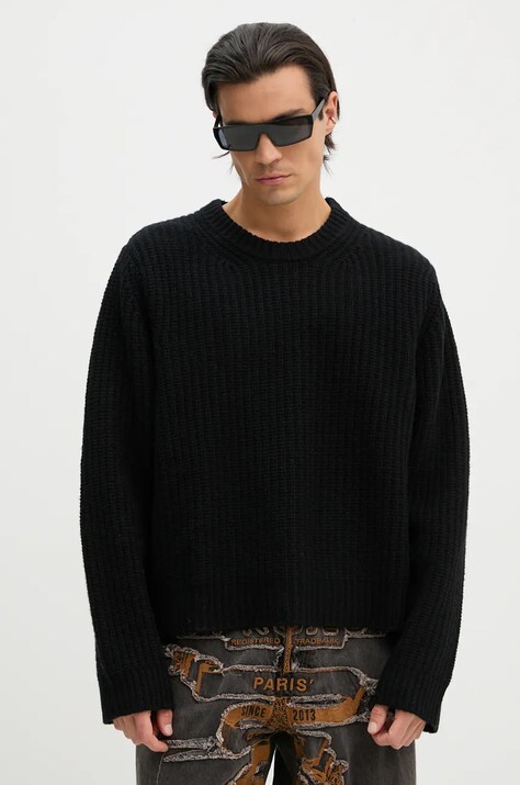 Vuneni pulover Won Hundred za muškarce, boja: crna, topli, 3209-11091