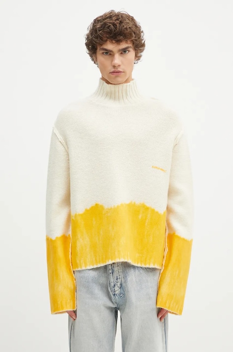 Vlněný svetr A-COLD-WALL* Saturate Knit High Neck pánský, béžová barva, hřejivý, s golfem, ACWMK171