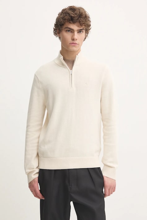 Svetr z vlněné směsi Abercrombie & Fitch pánský, béžová barva, s pologolfem, KI120-4149