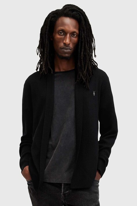 Вовняний кардиган AllSaints MODE MERINO OPEN CAR колір чорний M083KB