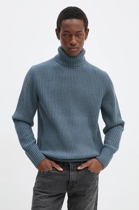 G-Star sweter wełniany męski kolor szary ciepły z golferm D23732-D447