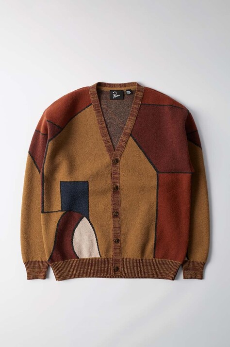 Vlněný svetr by Parra Your Stupid Shed Knitted Cardigan hnědá barva, 52325