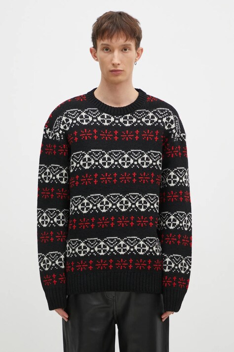 Вовняний светр Needles Crew Neck Sweater чоловічий колір чорний теплий PU317