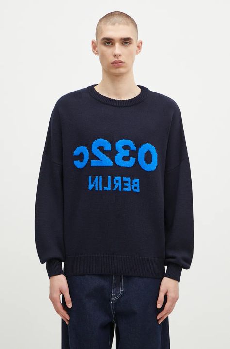 Вълнен пуловер 032C ''Selfie'' Sweater мъжки в тъмносиньо от топла материя F24-URK-1511-300