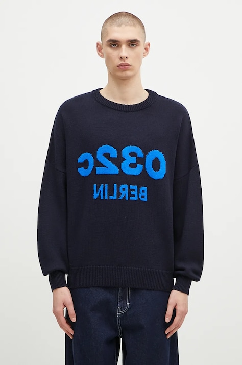 Μάλλινο πουλόβερ 032C ''Selfie'' Sweater ανδρικό, χρώμα: ναυτικό μπλε, F24-URK-1511-300