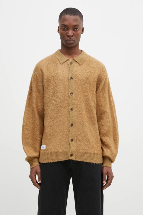 Kardigan Butter Goods Mohair Button Up Knitted Shirt pánský, zelená barva, BG243400