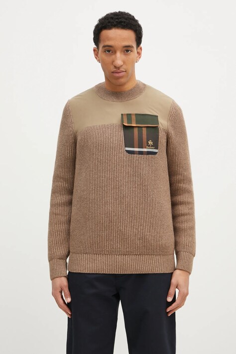 Vlněný svetr Baracuta Barbour x Baracut Miller Knit pánský, béžová barva, hřejivý, BRMAG0191