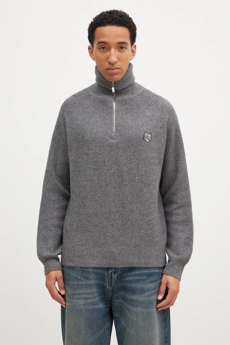 Шерстяной свитер Maison Kitsuné Bold Fox Head Patch мужской цвет серый с полугольфом LM00807KT1093