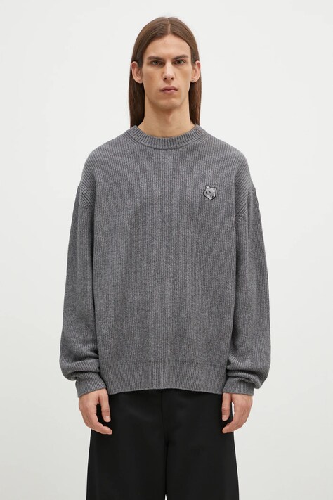 Шерстяной свитер Maison Kitsuné Bold Fox Head Patch мужской цвет серый  LM00818KT1093