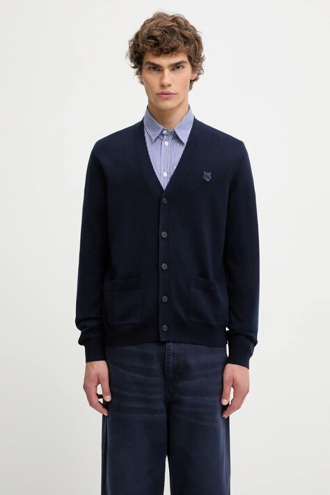 Maison Kitsuné kardigan wełniany Bold Fox Head Patch kolor granatowy MM00509KT1036