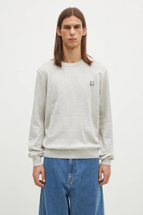 Шерстяной свитер Maison Kitsuné Bold Fox Head Patch мужской цвет серый лёгкий MM00815KT1036