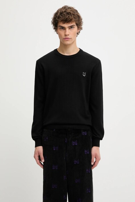 Maison Kitsuné sweter wełniany Bold Fox Head Patch męski kolor czarny lekki MM00815KT1036