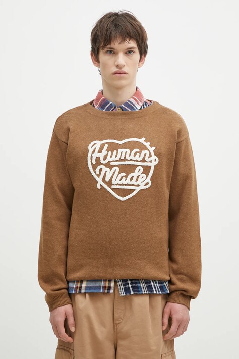 Светр з домішкою вовни Human Made Heart Knit Sweater чоловічий колір коричневий  HM28CS018
