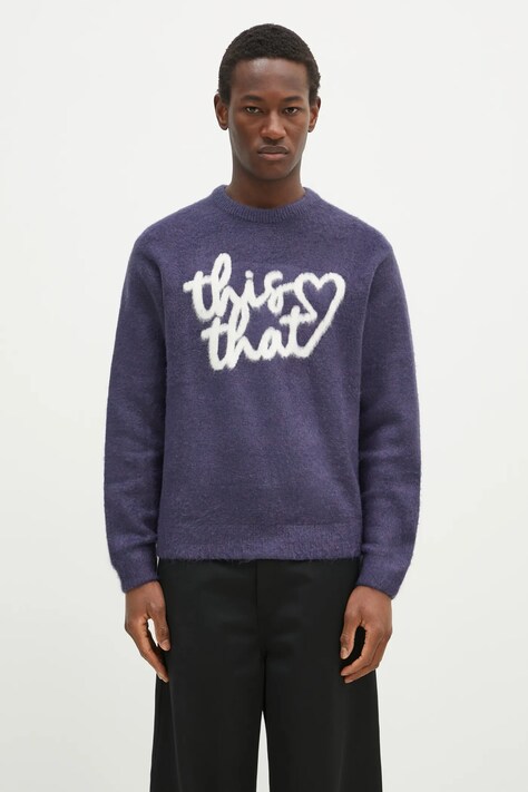 Svetr thisisneverthat Heart Logo Knit Sweater pánský, tmavomodrá barva, TN243KKNPK11