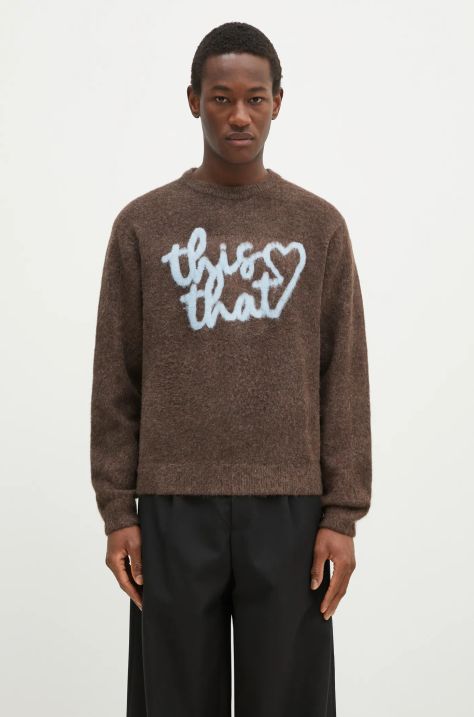 thisisneverthat jumper Heart Logo Knit Sweater men’s brown color TN243KKNPK11