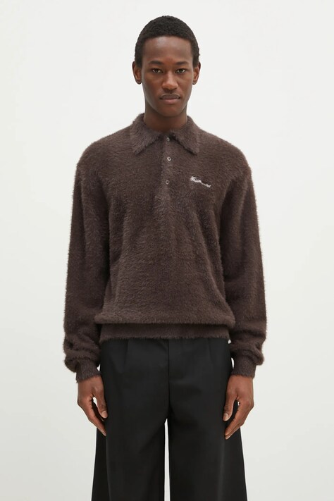 Светр thisisneverthat SCT-Logo Shaggy Knit Polo чоловічий колір коричневий  TN243KKNPK08