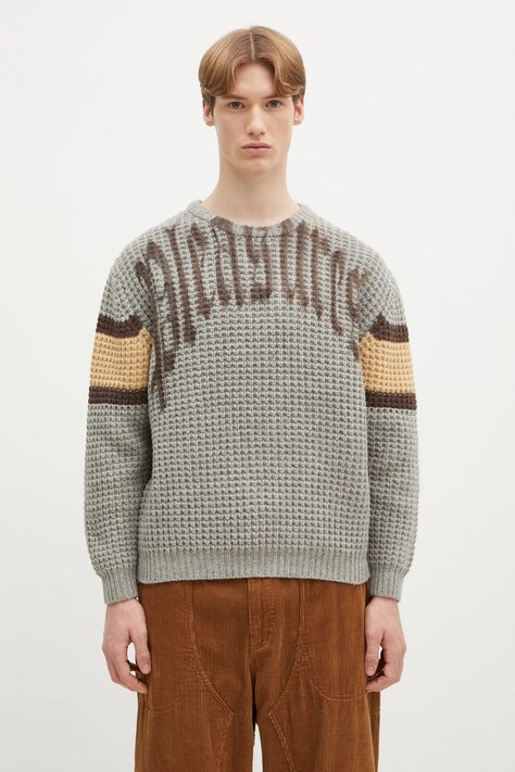 Шерстяной свитер PLEASURES Twitch Chunky Knit мужской цвет серый тёплый P24W004