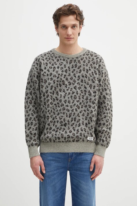 Шерстяной свитер Wacko Maria Leopard Mohair мужской цвет серый тёплый 24FW-WMK-KN11