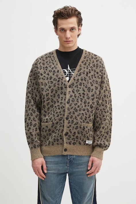 Wacko Maria woolen cardigan Leopard Mohair brown color 24FW-WMK-KN12