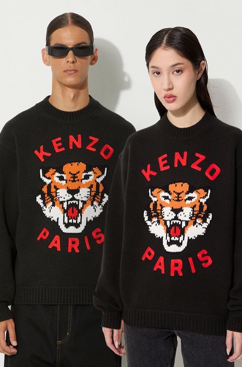Μάλλινο πουλόβερ Kenzo Rws Lucky Tiger Jumper χρώμα: μαύρο, FE68PU4773LH.99J