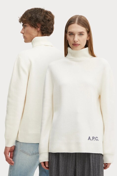 A.P.C. sweter wełniany pull walter kolor beżowy z golferm WVBDJ.M23248