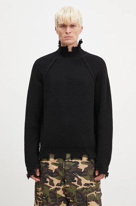 Шерстяной свитер Andersson Bell Roghen Turtle Neck цвет чёрный тёплый с полугольфом atb1157m