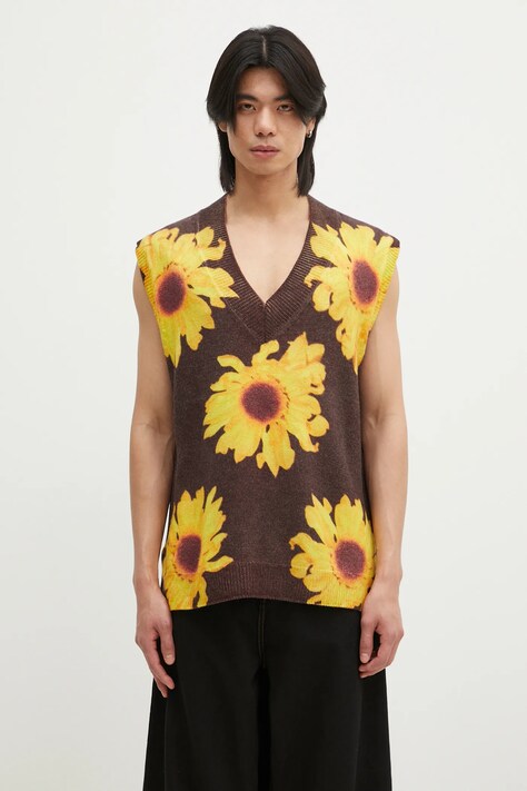 Vlnená vesta JW Anderson Printed Vest hnedá farba, KW1305.YN0008.685