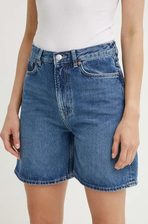 Samsoe Samsoe szorty jeansowe SASHELLY damskie kolor niebieski gładkie high waist F24200011