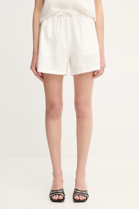Samsoe Samsoe szorty lniane MAREN kolor biały gładkie high waist F23900001
