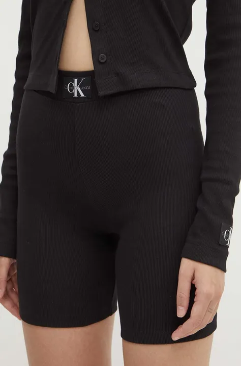 Kraťasy Calvin Klein Jeans dámské, černá barva, hladké, high waist, J20J223601