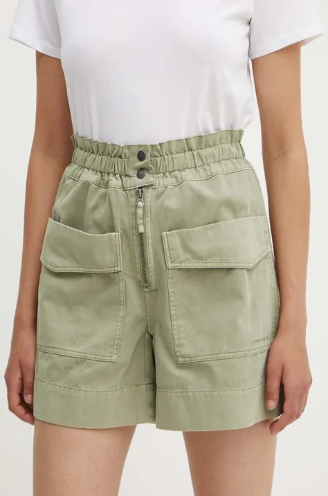 Rifľové krátke nohavice Pepe Jeans ANNA dámske, zelená farba, jednofarebné, vysoký pás, PL801139
