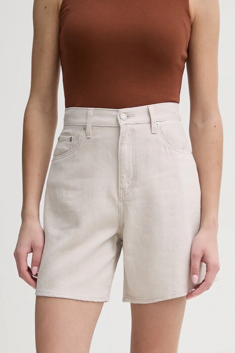 Levi's pantaloni scurti jeans HIGH BAGGY SHORT femei, culoarea bej, neted, high waist, A9311